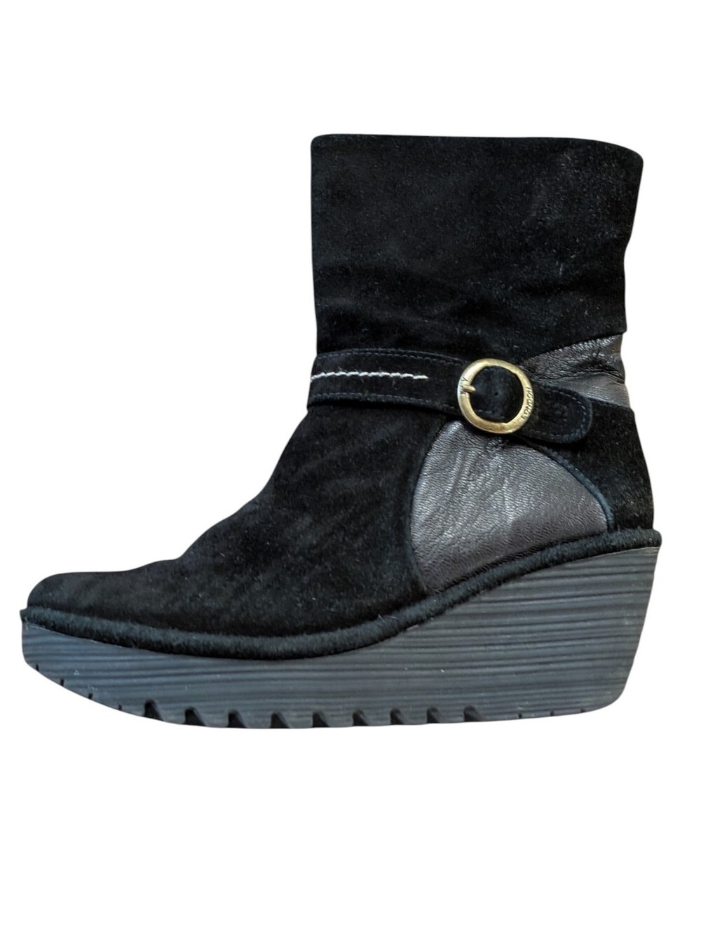 Fly London Black Suede Wedge Ankle Boot Size 39 - Picture 3 of 13